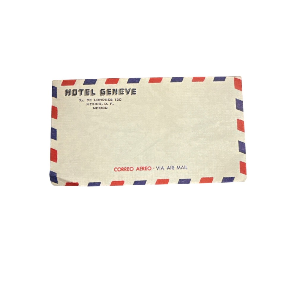 Hotel Geneve Air Mail Envelope Vintage Mexico Ephemera Mid Century Stationery‎